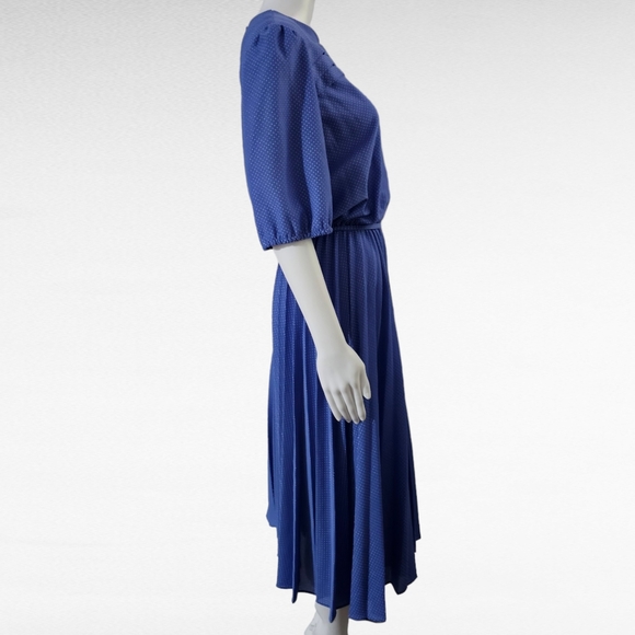 Vintage Laurel Ridge 70s Blue & White Polka Dot Pintuck Pleated Dress Size 15/16 - Picture 3 of 6